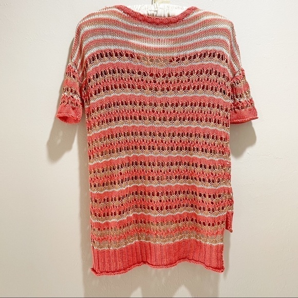 QUINN Open Weave Orange Stripe v-Neck Sweater - Picture 1 of 6